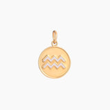 Golden pendant with aquarius zodiac symbol on a white background