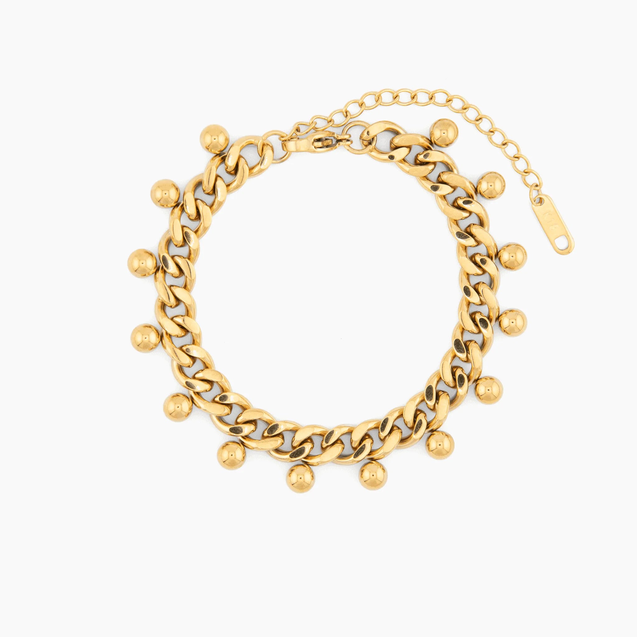 chunky gold chain bracelet with round drop charms