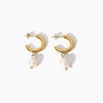 gold hoop earrings with natural pearl drop