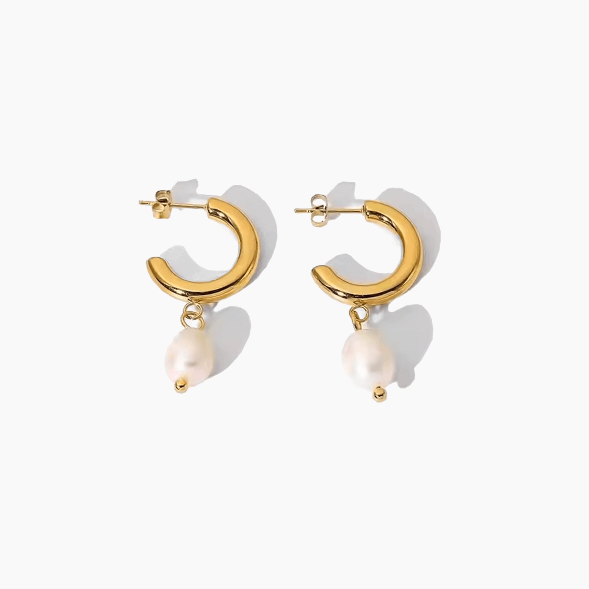 gold hoop earrings with natural pearl drop