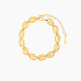 gold bracelet with cowrie shell design, waterproof beach-inspired jewelry