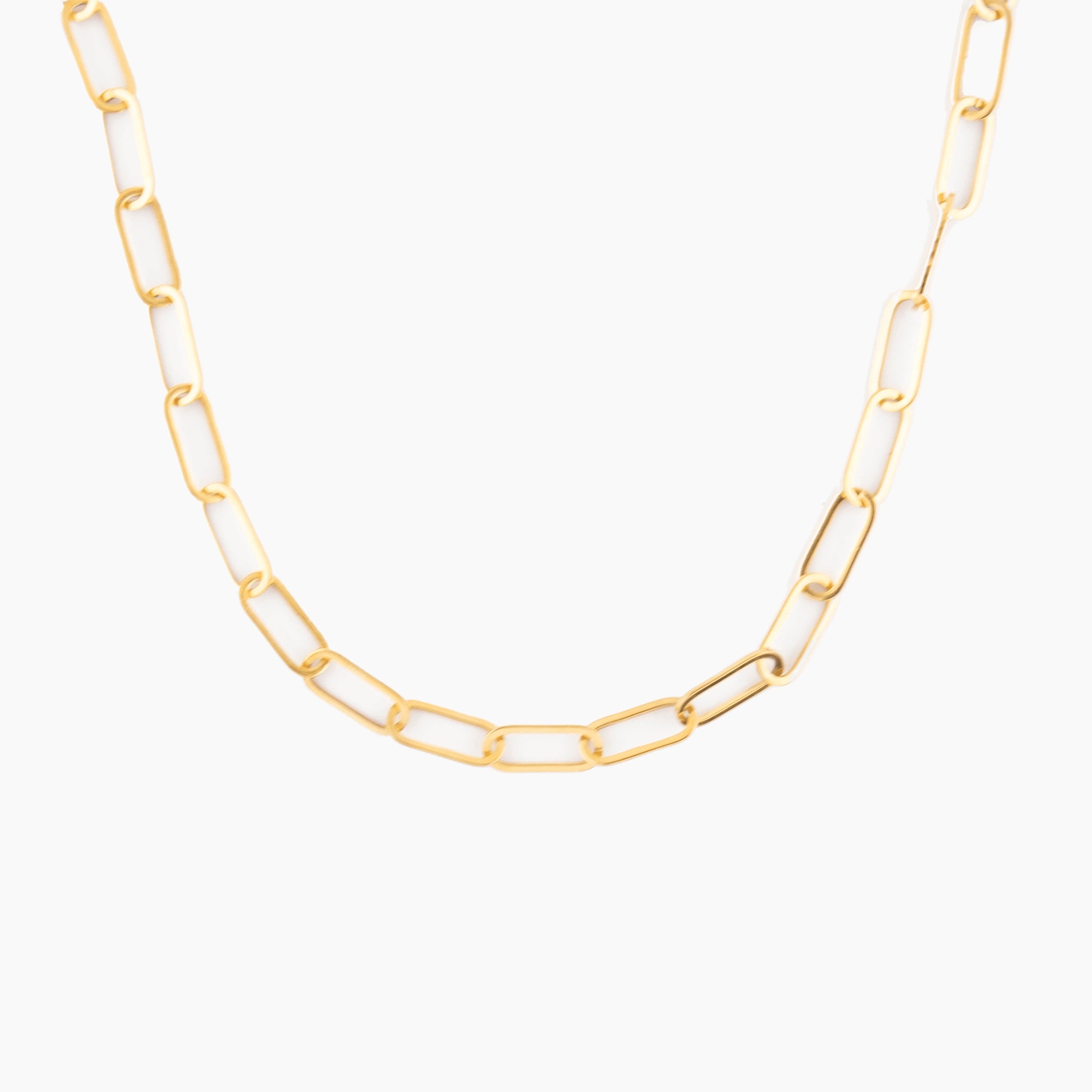gold paperclip chain necklace in stainless steel, minimalist and elegant design