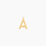 Gold letter A initial charm pendant for personalized jewelry, on a white background
