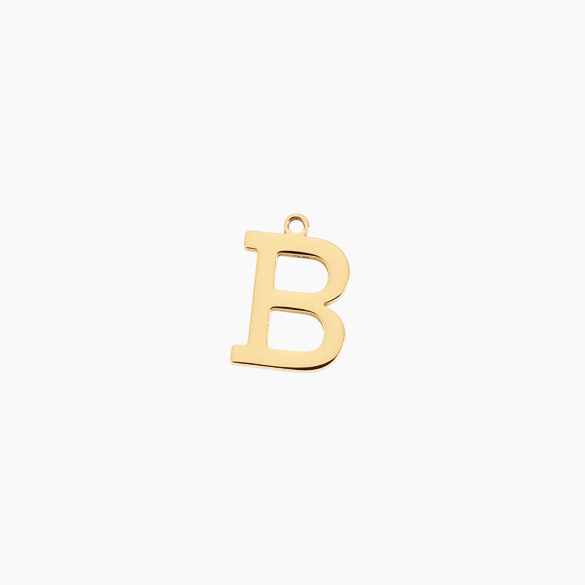 Gold letter B initial charm pendant for personalized jewelry, on a white background