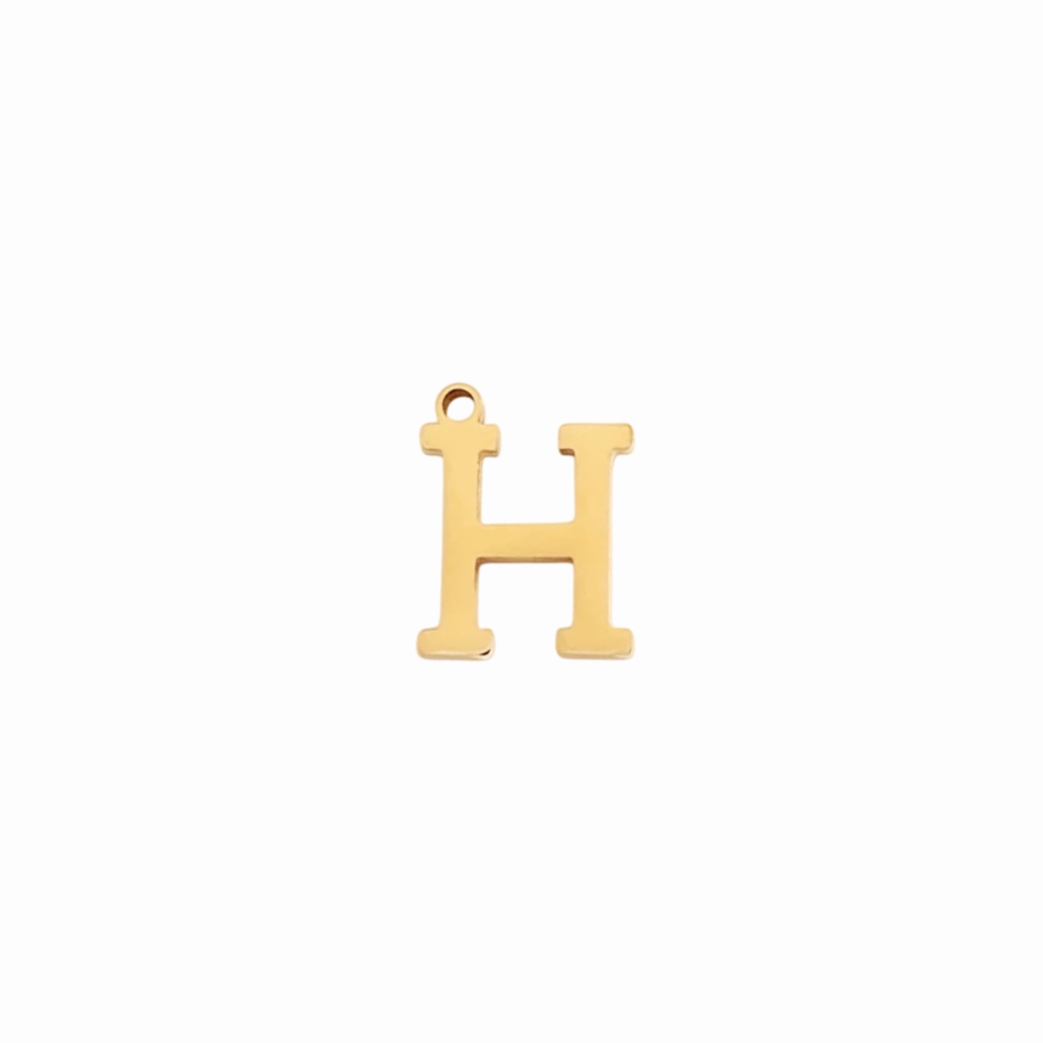Gold letter H initial charm pendant for personalized jewelry, on a white background