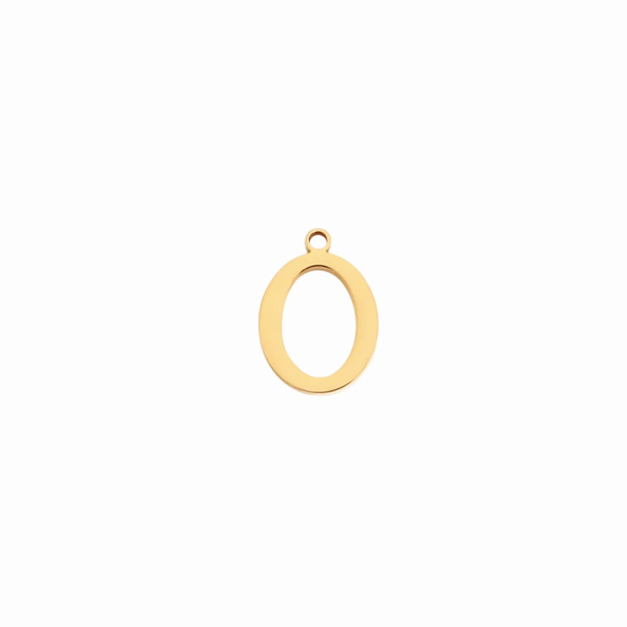 Gold letter O initial charm pendant for personalized jewelry, on a white background