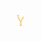 Gold letter Y initial charm pendant for personalized jewelry, on a white background