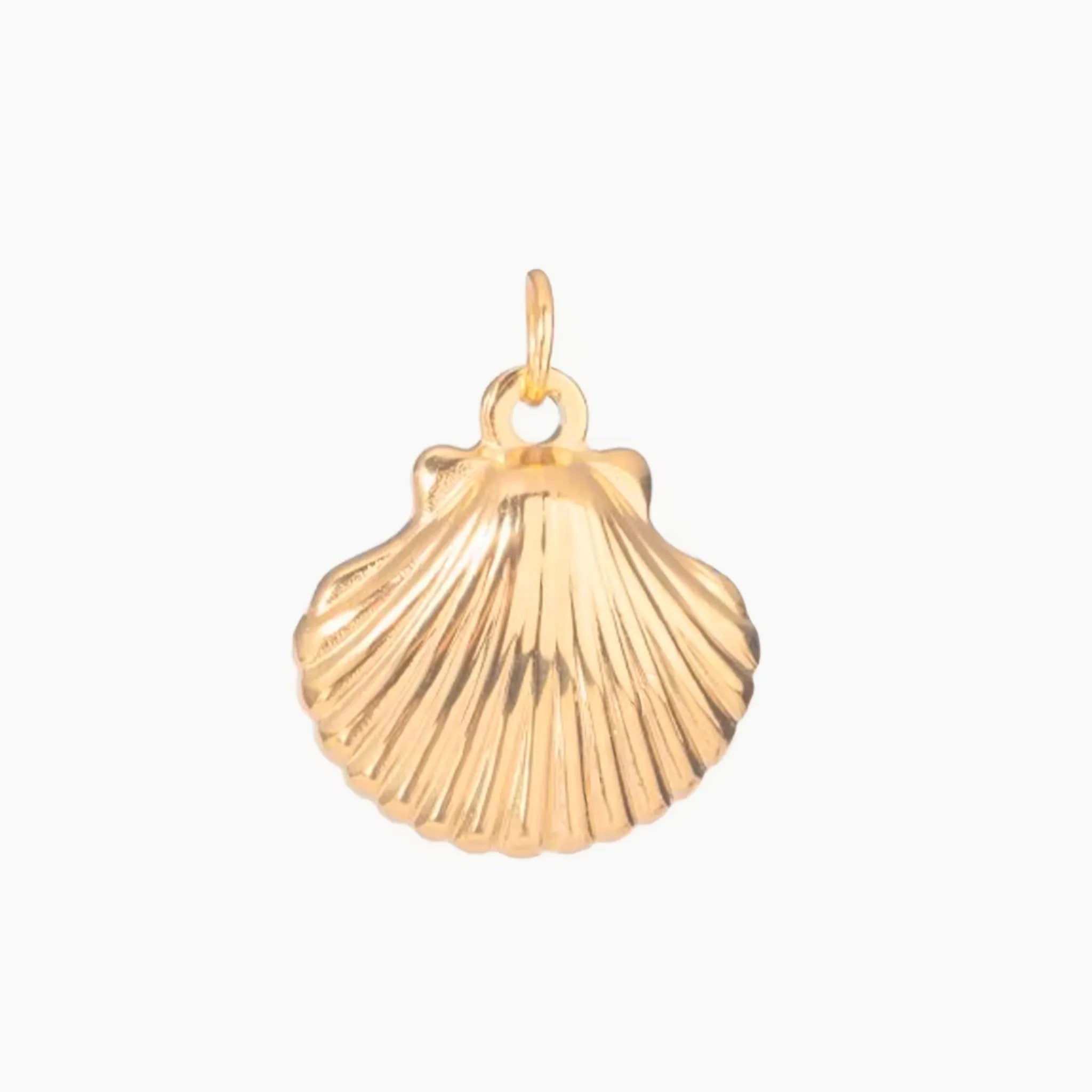 Golden large shell pendant on a white background
