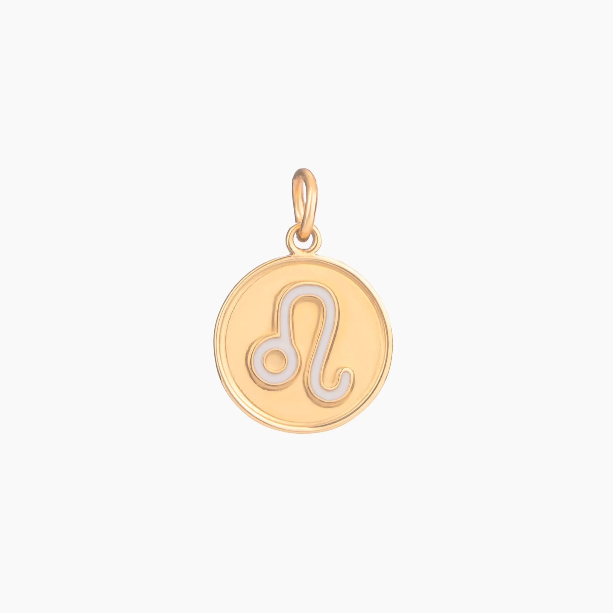 Golden pendant with leo zodiac symbol on a white background