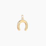 Gold horseshoe-shaped pendant on a white background