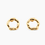 gold stud earrings with organic textured circle design