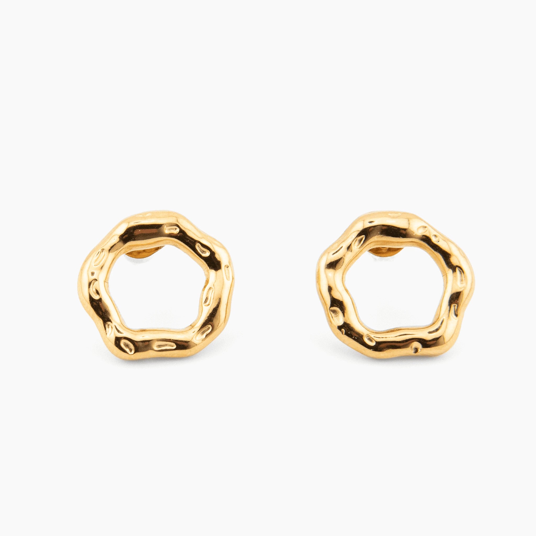 gold stud earrings with organic textured circle design