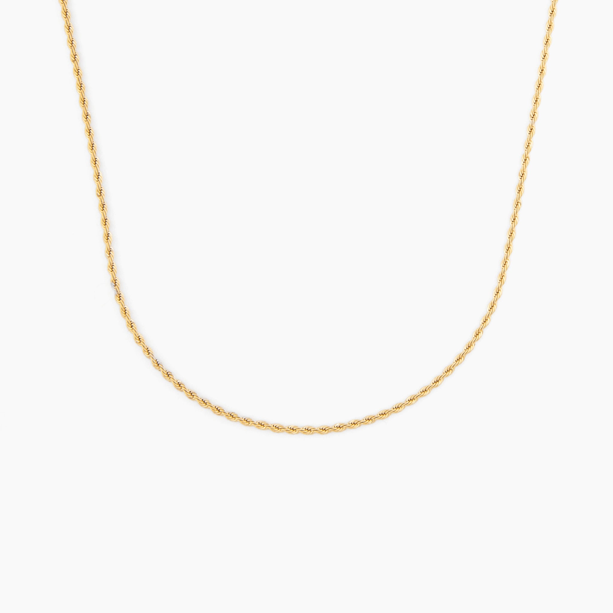 slim twisted rope chain necklace in stainless steel, lightweight and elegant design