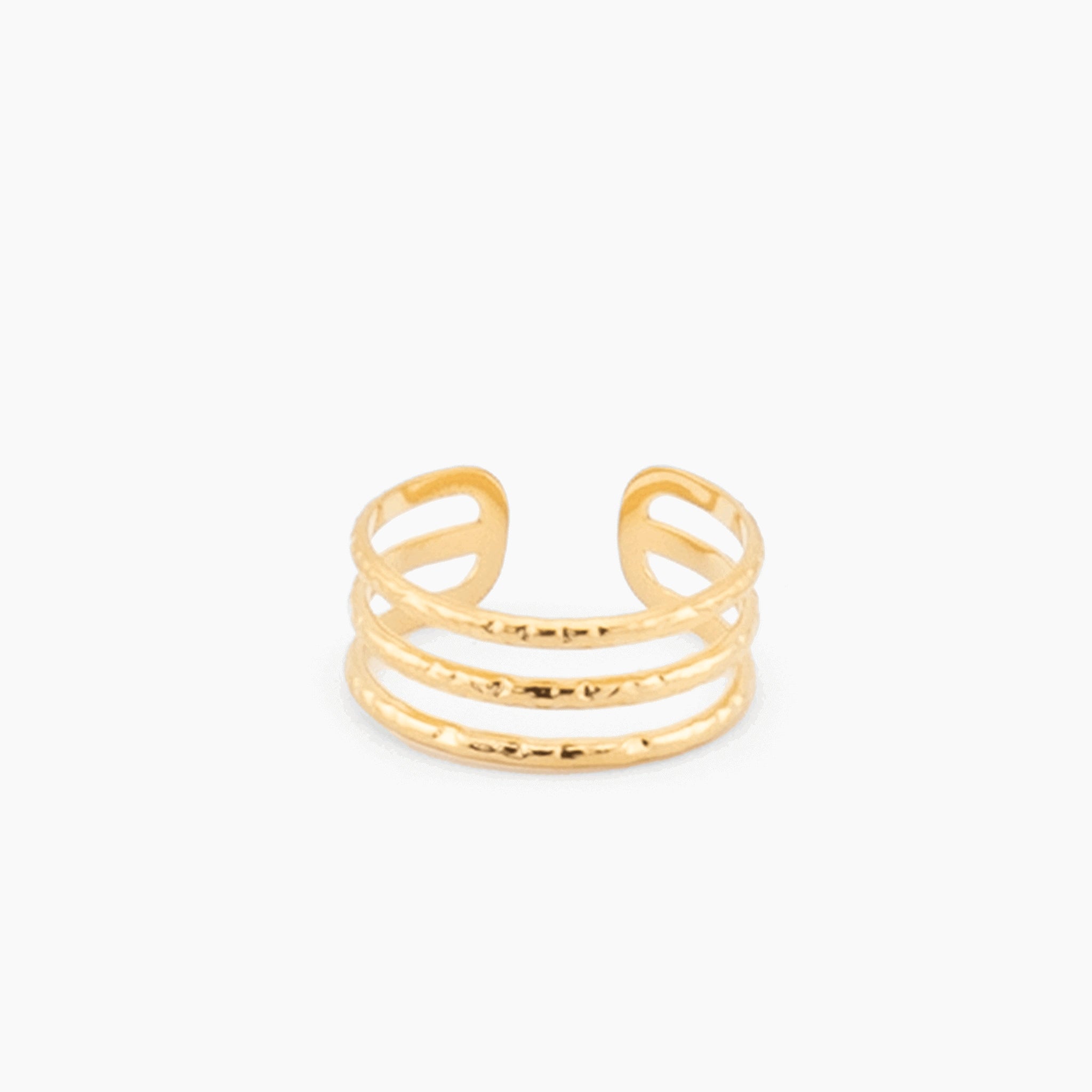 textured triple band gold ring hammered finish stainless steel stylish