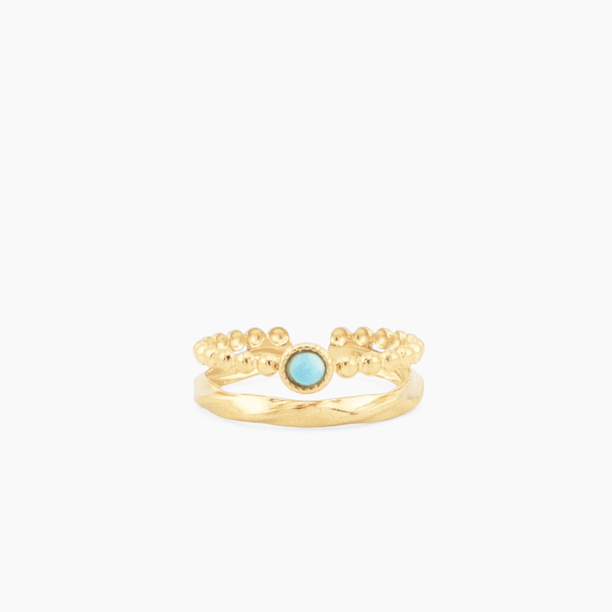 gold ring with turquoise stone textured detail waterproof stainless steel
